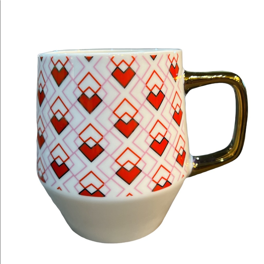 Geometric Coffee Mug  Gold Handle Large Edible Arrangements GUC Pink Red Hearts